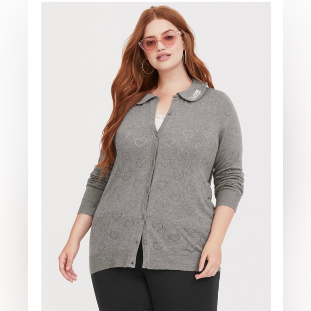 Women’s Torrid Grey Betty Veronica Heart Cardigan Sz 1 Plus Rockabilly